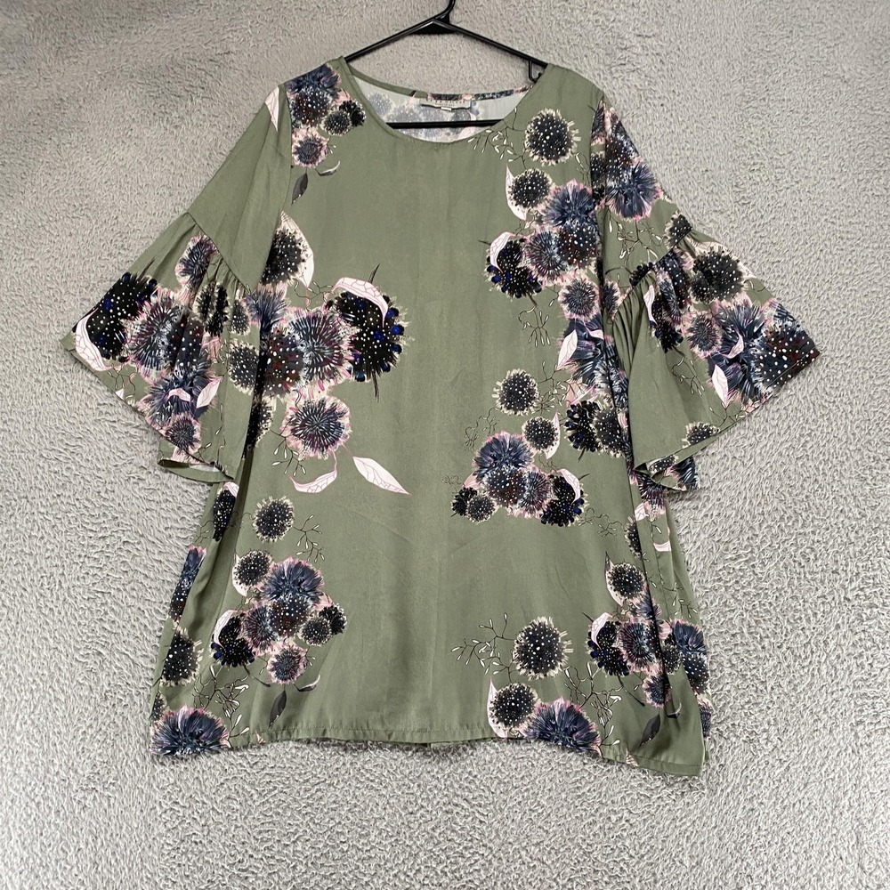 Bryn Walker Floral Tunic Top Womens Medium Diego Bell Sleeve Boho Made USA